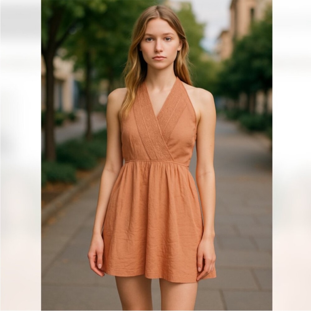 Elegant Halter Neck Romper in Tan
